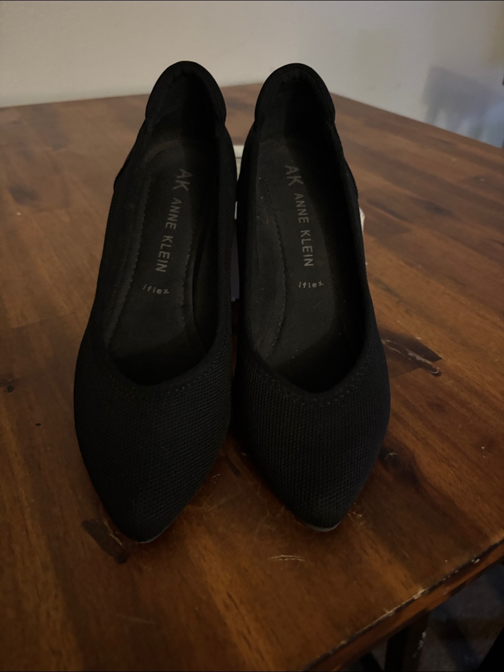 Anne Klein 7 Knit Fabric Black Flex Pointed -Toe Flats